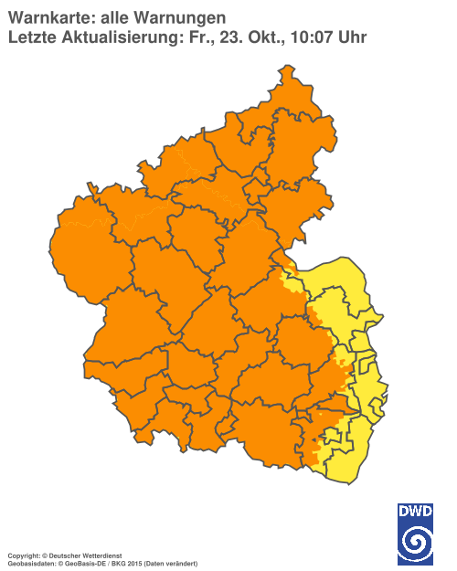 Aktuelle Warnkarte: Rheinland-Pfalz / Saarland