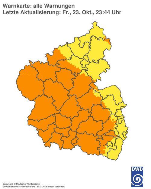 Aktuelle Warnkarte: Rheinland-Pfalz / Saarland