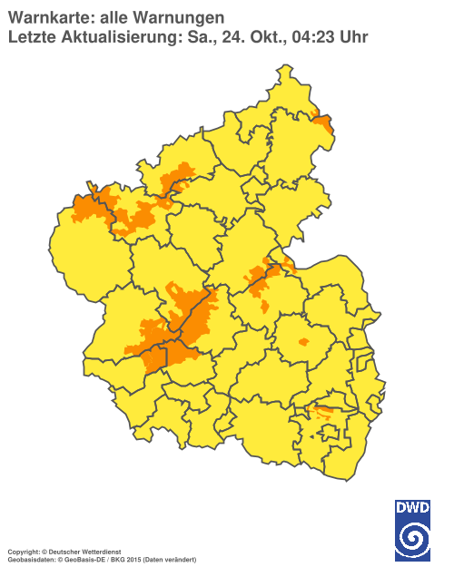 Aktuelle Warnkarte: Rheinland-Pfalz / Saarland