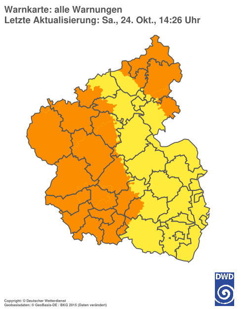 Aktuelle Warnkarte: Rheinland-Pfalz / Saarland